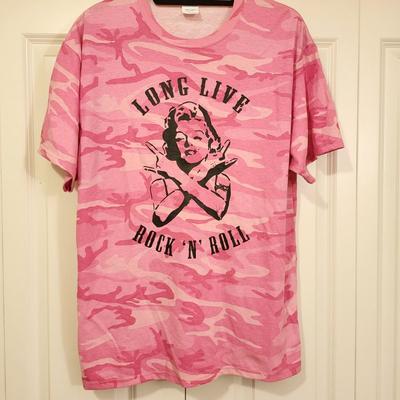 Pink Camo Marilyn Monroe 'Long Live Rock 'N Roll' Tee Shirt Size L