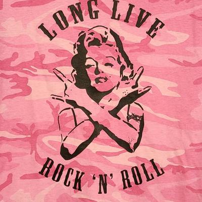 Pink Camo Marilyn Monroe 'Long Live Rock 'N Roll' Tee Shirt Size L