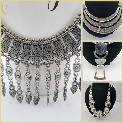 Silvertone Bold Runway Fashion Necklaces