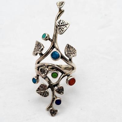 Two Leaf Motif SS & Stone Rings 10.9 Gr