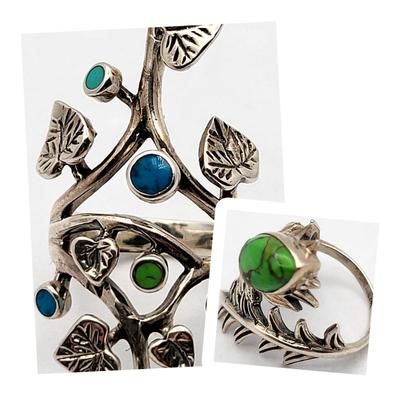 Two Leaf Motif SS & Stone Rings 10.9 Gr