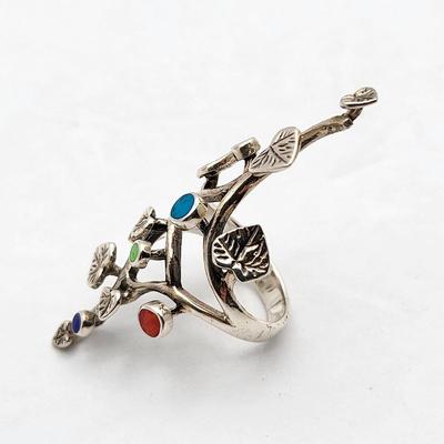 Two Leaf Motif SS & Stone Rings 10.9 Gr