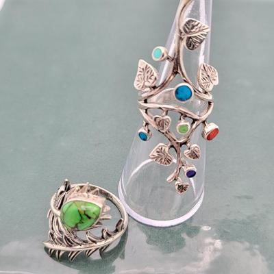 Two Leaf Motif SS & Stone Rings 10.9 Gr