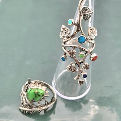 Two Leaf Motif SS & Stone Rings 10.9 Gr
