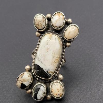 Designer Signed Artisan White Buffalo Sterling Silver Ring