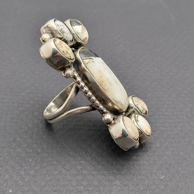 Designer Signed Artisan White Buffalo Sterling Silver Ring
