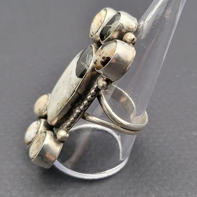 Designer Signed Artisan White Buffalo Sterling Silver Ring