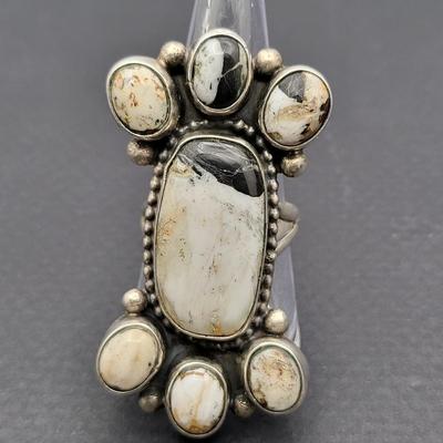 Designer Signed Artisan White Buffalo Sterling Silver Ring