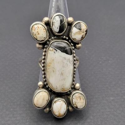 Designer Signed Artisan White Buffalo Sterling Silver Ring