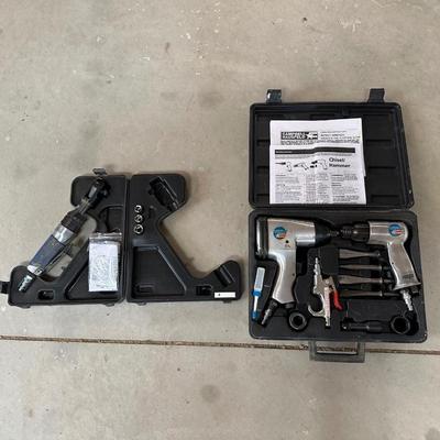 CAMPBELL HAUSFELD AIR IMPACT WRENCH AND CHISEL HAMMER PLUS AN AIR RATCHET