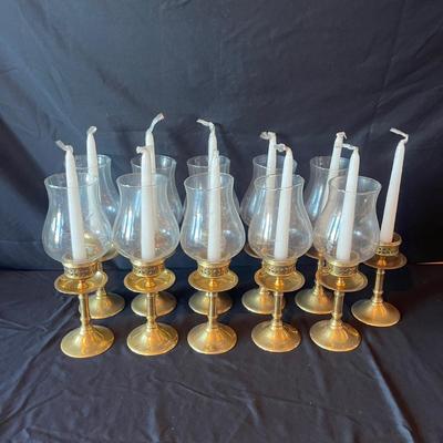 Brass Candleholders with Hurricane Glass (2DR-MG)