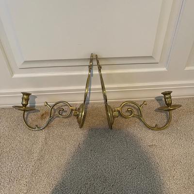 Two Williamsburg Restoration Brass Wall Mount Candleholders (2S-MG)