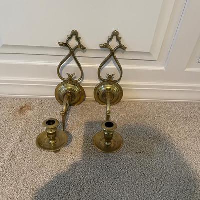 Two Williamsburg Restoration Brass Wall Mount Candleholders (2S-MG)