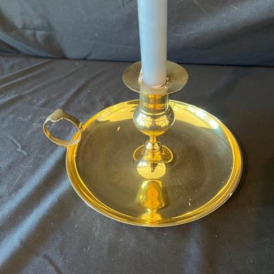 Three Brass Candleholders With Ceramic Bowl & Dish (2D-MG)