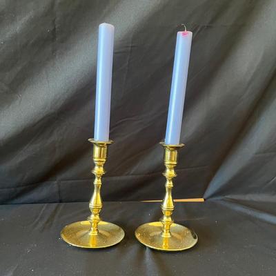 Three Brass Candleholders With Ceramic Bowl & Dish (2D-MG)