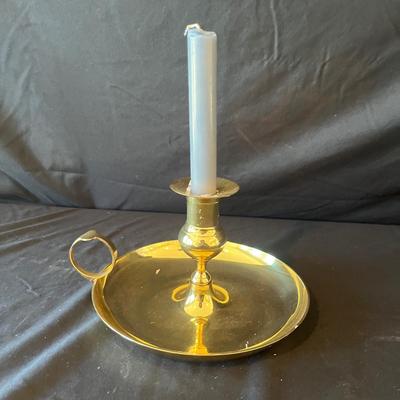 Three Brass Candleholders With Ceramic Bowl & Dish (2D-MG)
