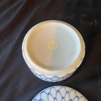 Three Brass Candleholders With Ceramic Bowl & Dish (2D-MG)