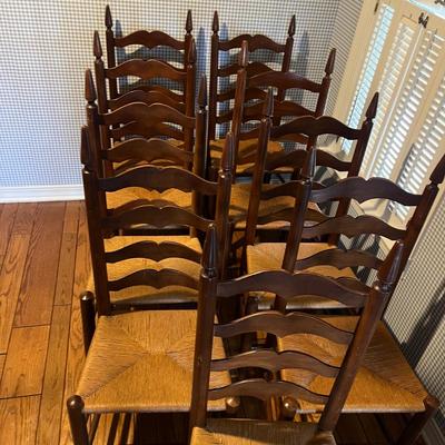 Nine Ladders Back Chairs with Rush Seats (2KD-MG)