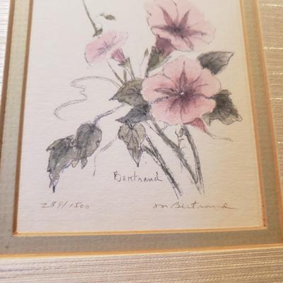 Two Signed Floral Prints and Two Floral Embroidered Pillows (2S-KD)
