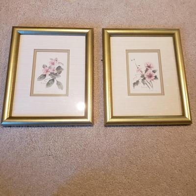 Two Signed Floral Prints and Two Floral Embroidered Pillows (2S-KD)
