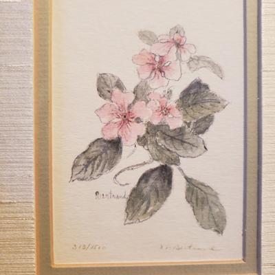 Two Signed Floral Prints and Two Floral Embroidered Pillows (2S-KD)