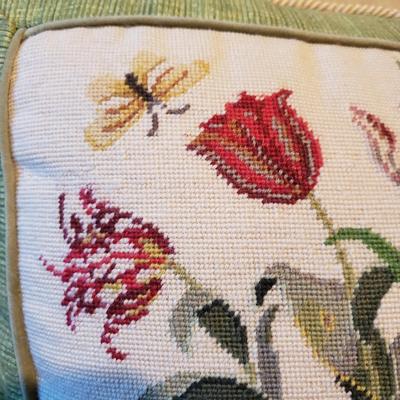 Two Signed Floral Prints and Two Floral Embroidered Pillows (2S-KD)