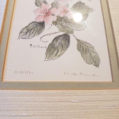Two Signed Floral Prints and Two Floral Embroidered Pillows (2S-KD)