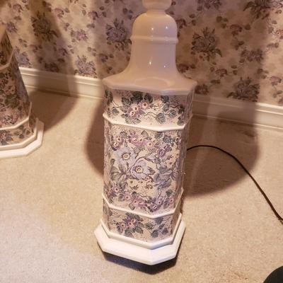 Two Large Matching Ceramic/Decoupage Lamps (3PB-KD)