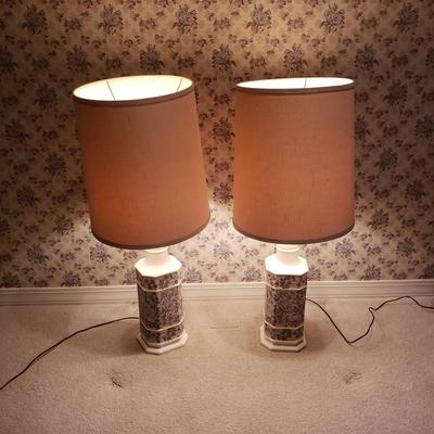 Two Large Matching Ceramic/Decoupage Lamps (3PB-KD)