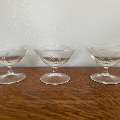 Set Of 6 Vintage Etched Crystal Stem Dessert Bowls / Sherbet Bowls