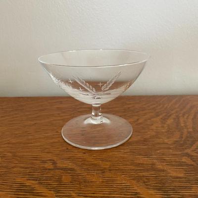 Set Of 6 Vintage Etched Crystal Stem Dessert Bowls / Sherbet Bowls