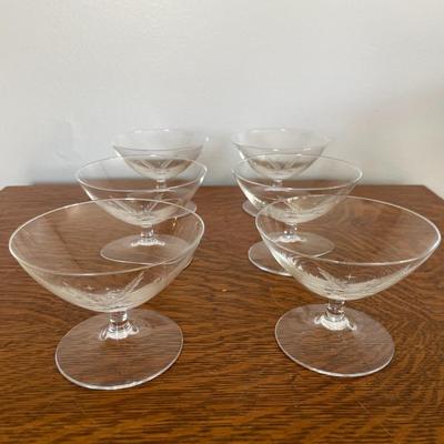 Set Of 6 Vintage Etched Crystal Stem Dessert Bowls / Sherbet Bowls