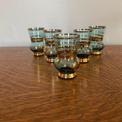 Vintage Bohemian Aqua Blue Gold Cordial Glasses