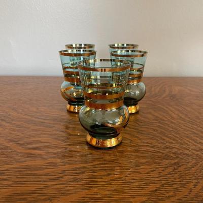 Vintage Bohemian Aqua Blue Gold Cordial Glasses