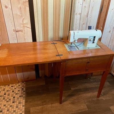 Vintage Sears- Kenmore Sewing Machine in Wooden Desk with Storage.