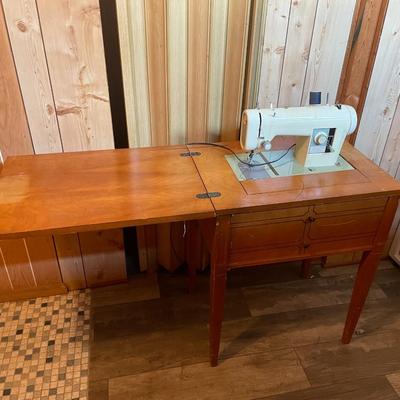 Vintage Sears- Kenmore Sewing Machine in Wooden Desk with Storage.