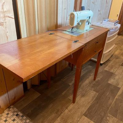 Vintage Sears- Kenmore Sewing Machine in Wooden Desk with Storage.