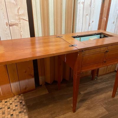 Vintage Sears- Kenmore Sewing Machine in Wooden Desk with Storage.