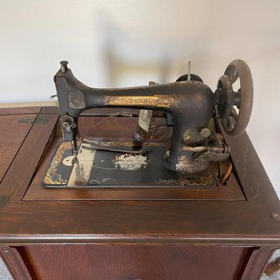 Antique Singer Manual Pedal Sewing Machine and Cabinet