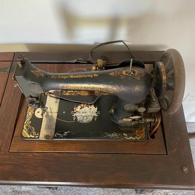 Antique Singer Manual Pedal Sewing Machine and Cabinet