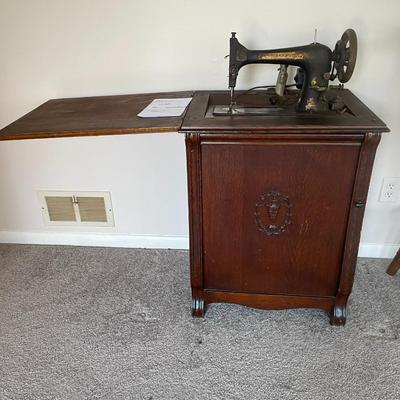 Antique Singer Manual Pedal Sewing Machine and Cabinet