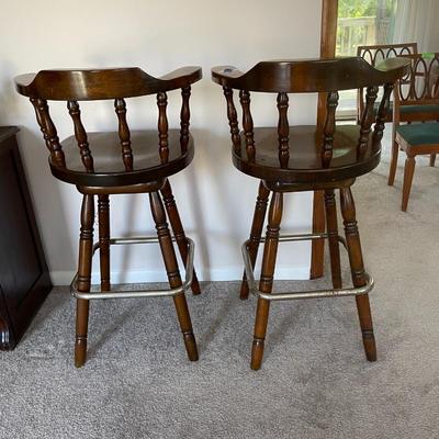 Vintage Captains Swivel Wood Barstools