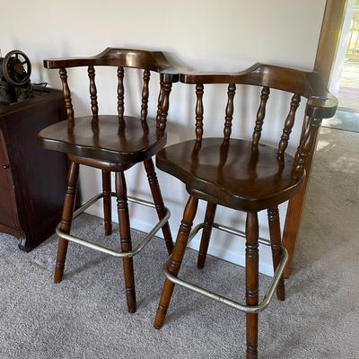 Vintage Captains Swivel Wood Barstools