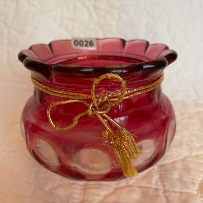 Cranberry flashing dot candy dish