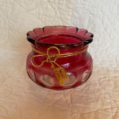 Cranberry flashing dot candy dish