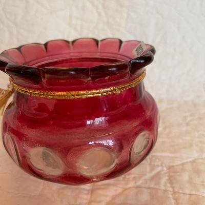Cranberry flashing dot candy dish