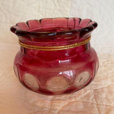Cranberry flashing dot candy dish