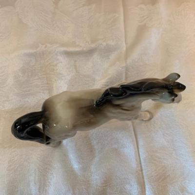Porcelain black mane/tail, white horse, figurine