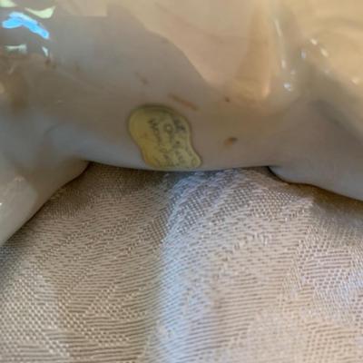 Porcelain black mane/tail, white horse, figurine