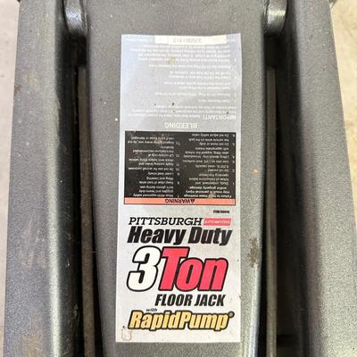 3 TON FLOOR JACK AND A 4 WAY LUG WRENCH